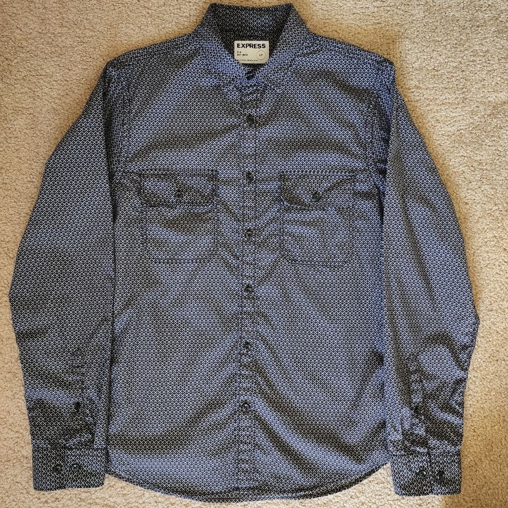 Express Button Down Shirt - Navy Blue Pattern